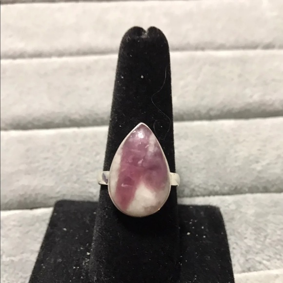 New Sterling Silver Teardrop Pink Tourmaline in Quartz Ring Size 8.5-8.75 Gem - Picture 10 of 16